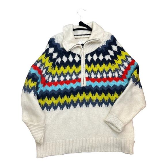 Aerie Womens Fairisle Quarter Zip Sweater Size L Multicolor Oversize New - Picture 4 of 8